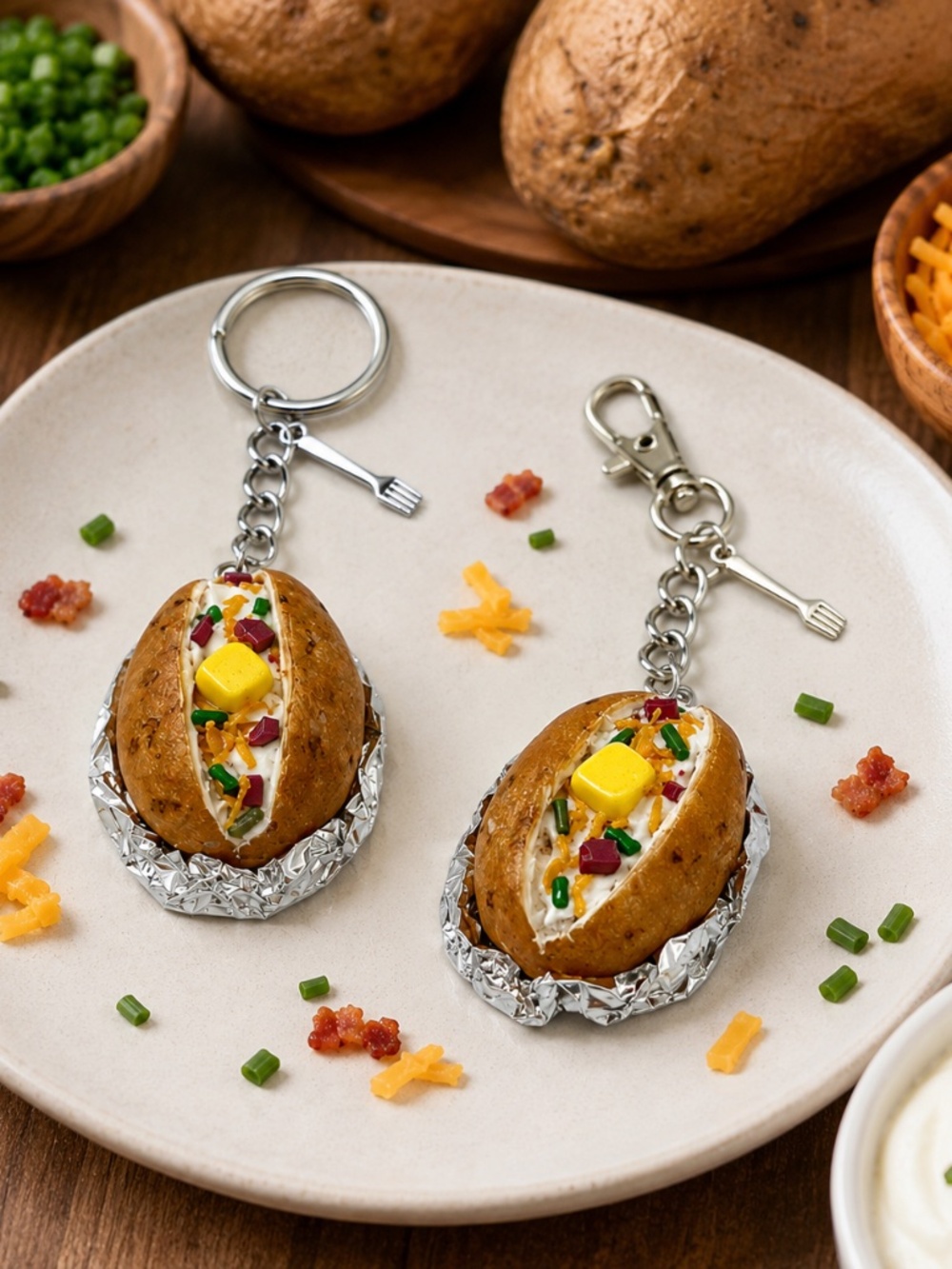 Loaded Baked Potato Keychain or Bag Clip | Handmade Polymer Clay Food Accessory